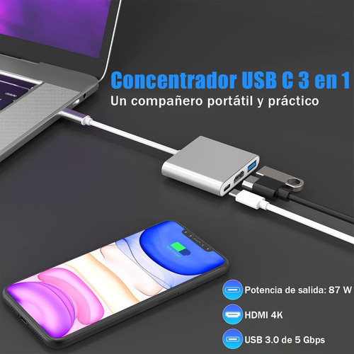 Estación De Acoplamiento 3 En 1 Adaptador Usb-c A Hdmi