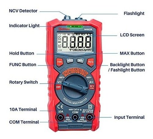 Multimetro Digital Trms Cuenta Medidor Voltaje Probador