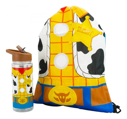 Garrafa Woody Toy Story 450ml Mochila Tipo Saco 30x43cm