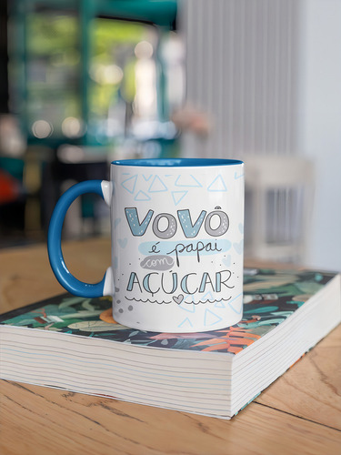 Kit Especial Vovô Almofada Com Nome + Caneca Linda Top Cor Branco Desenho Do Tecido Vovó Com Açúcar