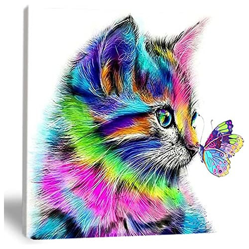 Pintura Al Óleo Animal De Gato Pro Mariposa Lienzo Art...