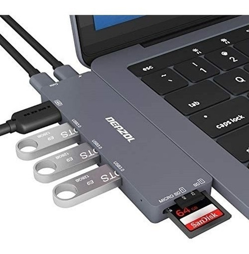 Adaptador Depzol Usb Tipo C 3.1 Hub 8 En 1, Usb C A Hdmi 4k