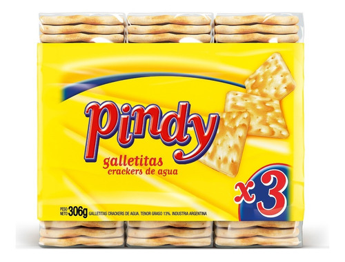 Galletitas Pindy Grackers De Agua Paquetes De 306 Grs