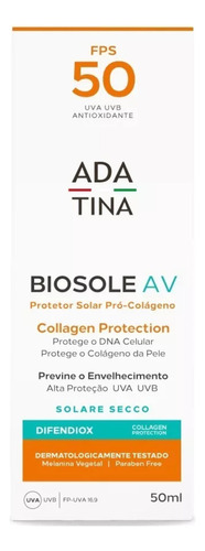 Protetor Solar FPS 50 Ada Tina Biosole AV Caixa 50ml
