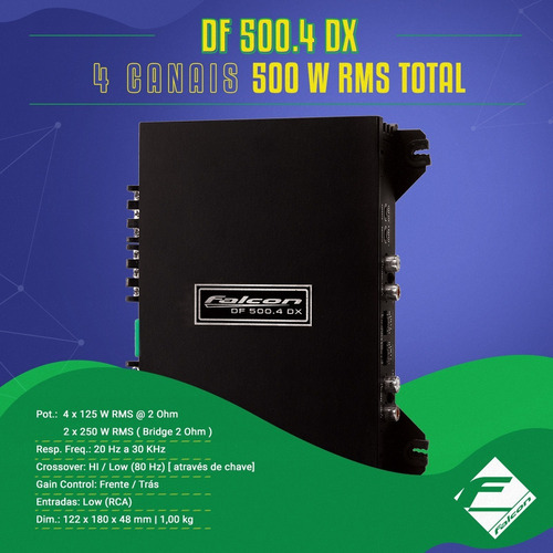 Imagem 3 de 3 de Amplificador Modulo 4 Canais 500 Watt Rms Falcon Df 500.4 Dx