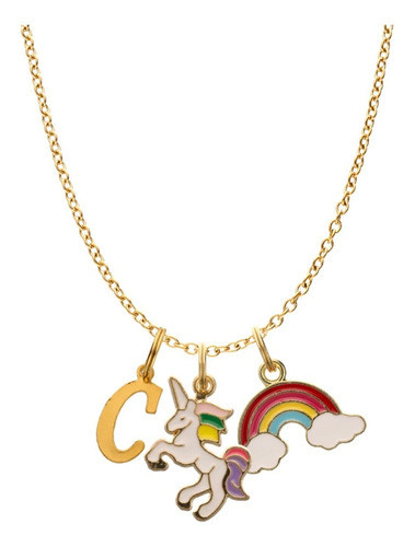 Collar Unicornio Arcoíris Amor Cadena Acero Dije Inicial