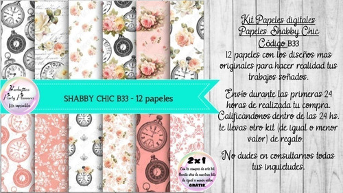 Papeles Digitales Shabby Chic Vintage Rosa Relojes B33