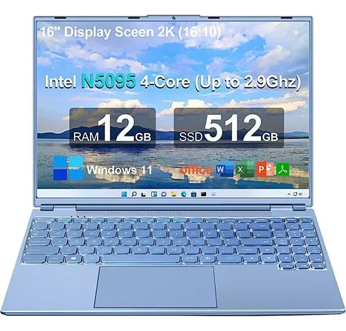 Ultrabook  Aocwei A6 blue 16", Intel Celeron N5095  12GB de RAM 512GB SSD, Gráficos Intel UHD 16 UE 60 Hz 1920x1200px Windows 11 Home