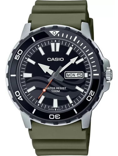 Reloj Casio Hombre Mtd-125-3a Local Barrio Belgrano Color de la malla Verde Color del bisel Negro Color del fondo Negro