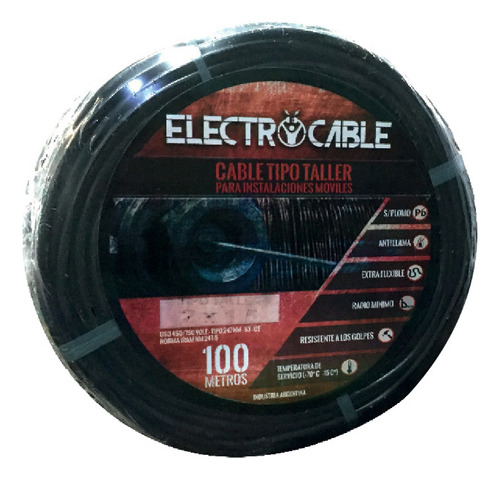 Cable Tipo Taller Tpr 2x2,5mm Electrocable Rollo 100 Mts