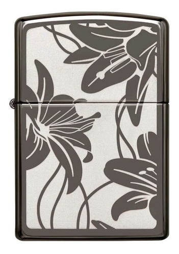 Encendedor Zippo Negro Ice Con Flores