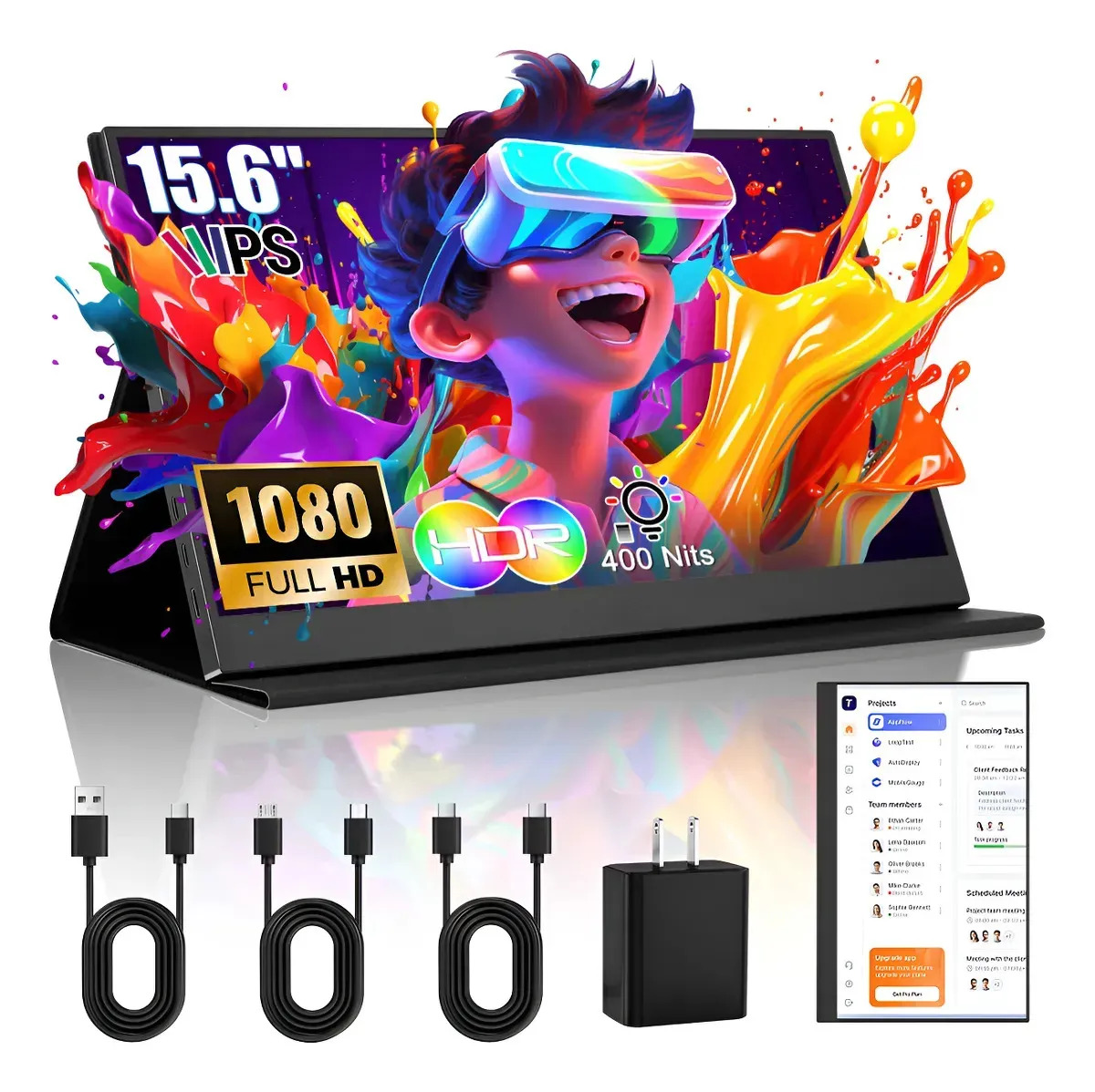 Monitor Portátil Gamer 15.6" Full HD IPS com HDR para PC, Xbox e Switch