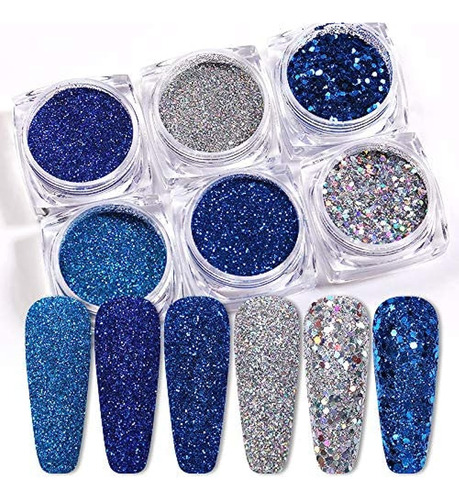 ~? 6 Cajas Uñas Holográficas Glitter Powder Nail Art Supplie