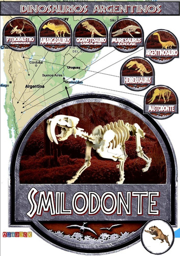 Imagen 2 de 3 de Smilodonte Dinosaurios Argentinos Rompecabezas 3d P/ Armar