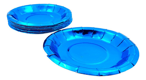 Plato Azul Metalizado Redondo Torta X 10 Unidades