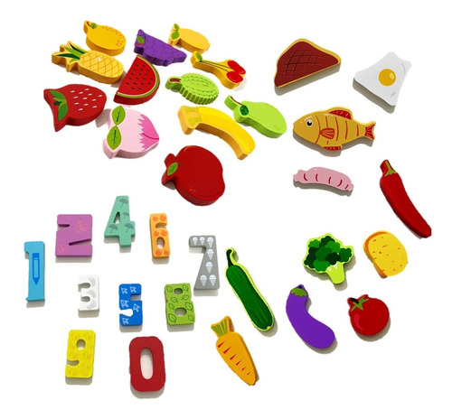 Set 3 Rompecabezas De Madera Comida Frutas Y Numeros 37 Pzs