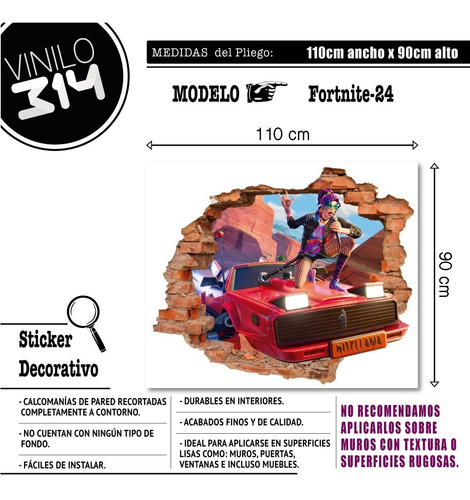 Imagen 3 de 6 de Vinilo Decorativo Fortnite -i24 Sticker Efecto Muro Roto