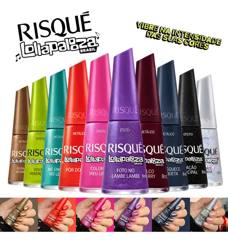 Coleção Nova Risqué Lollapalooza 10 Cores Efeito + Metálico Limit...