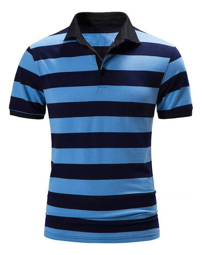 Playera Tipo Polo Estampada A Rayas Para Hombre 2024
