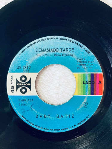 Baby Batiz Demasiado Tarde Avandaro Vinilo Lp Vinyl