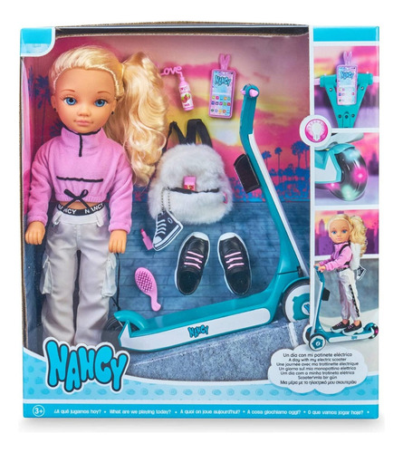 Muñeca Nancy Con Scooter Patín Con Luces