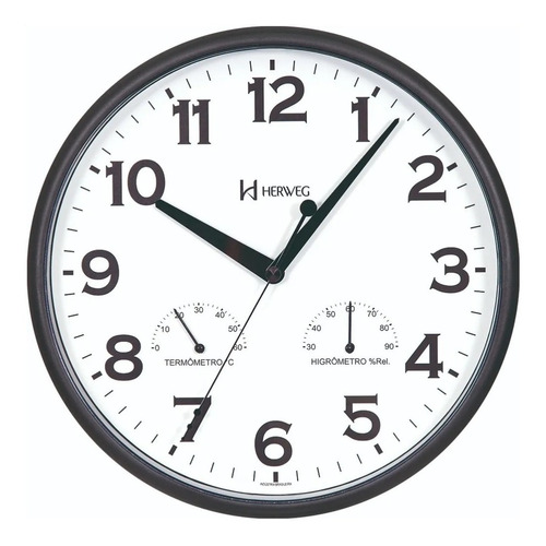 Reloj de pared negro Herweg de 26 cm con termómetro higrómetro decorativo para sala de estar, cocina, dormitorio, balcón, hogar, tic-tac 660072