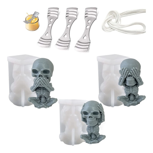 Molde De Vela De Calavera 3d De Silicona 3 Figuras 