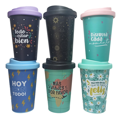 Mug Vaso Térmico Tapa Silicona Jarro Taza Diseño 6u X Mayor