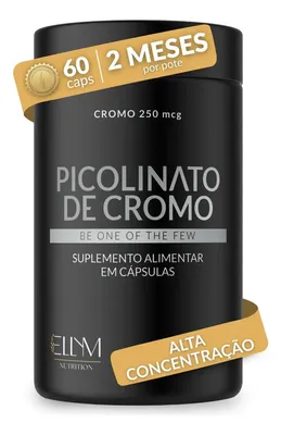 Picolinato Cromo 250mcg Puro 60 Cápsulas Dose Maxima 2 meses Alta Concentração Sem Sabor Ellym Nutrition