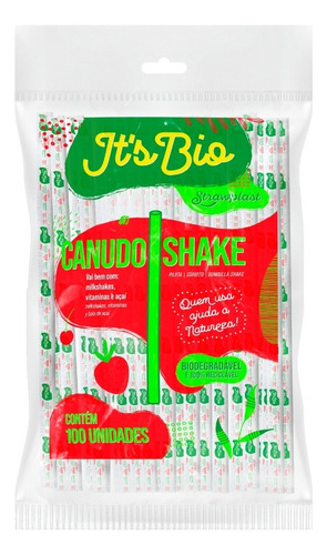 Canudo Bio Shake Sache Papel 8 Mm Cristal Pp C/ 2000 Un.