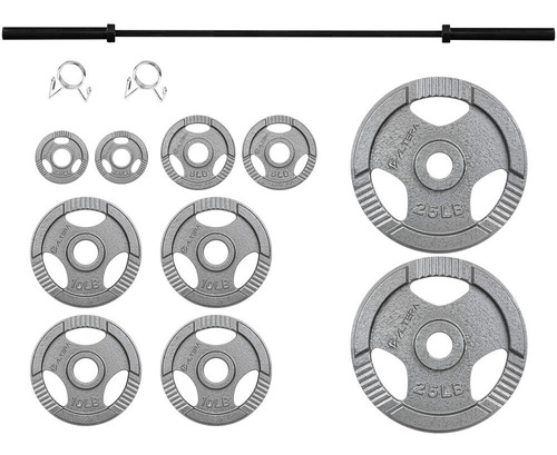 Kit Olímpico De Pesas Barra Recta, Discos - 105 Lbs Acero 13 Piezas 47 Kg