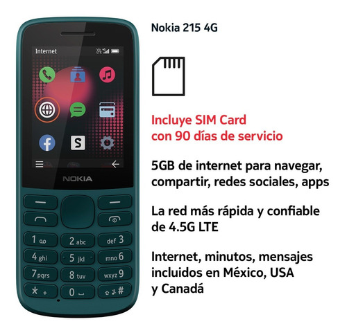 Imagen 1 de 6 de Nokia 215 4 G + Sim Mimovil 3 Meses Servicio Incluido, Cyan