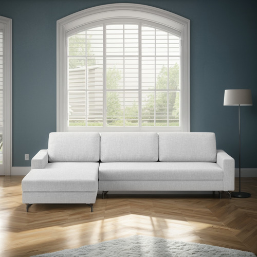 Sofá 244cm Linho Cinza Loft Com Chaise Esquerda