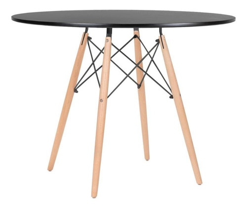 Kit Mesa Jantar Eames Wood 100 Cm 2 Cadeiras Eiffel Cores Cor Da Tampa Mesa Preto Com Cadeiras Branco