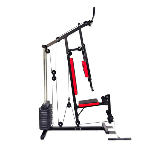 Multigimnasio Bandfitness 002 - 120kg, 45kg En Pesas + Estructura Negro Tapizado Rojo