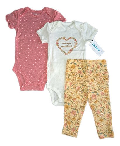 Carters 3 Piezas Algodón Con Aplique 2 Bodys Pantalón Bebés