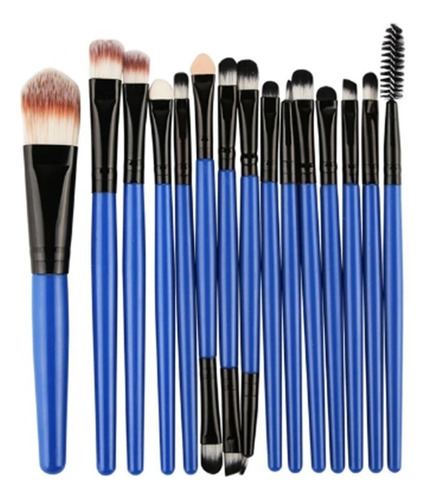Brochas Maquillaje Profesional Set 15 Piezas Pelo Sintetico Color Azul