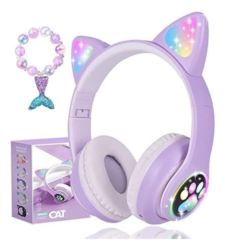 Kuyaon Auriculares Inalámbricos Con Orejas Gato Niños, Con Y