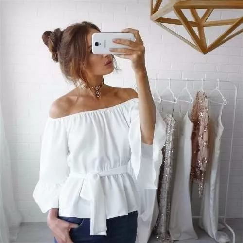 Blusa Blanca Cuello Bandeja Disponible | Cuotas sin