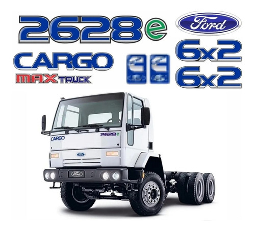 Kit Adesivo Para Ford Cargo 2628e 6x4 Emblemas 20703 Cor Azul