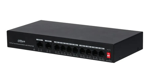 Switch Dahua De 10 Puertos Fast Ethernet, Con 8 Puertos Poe