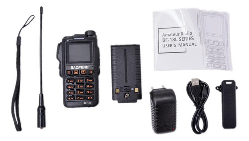 Radio Amador Baofeng Uv-18 Tri Band Walk Talkie 15w Com Fone Bandas De Freqüência Vhf Uhf Fm Cor Preto