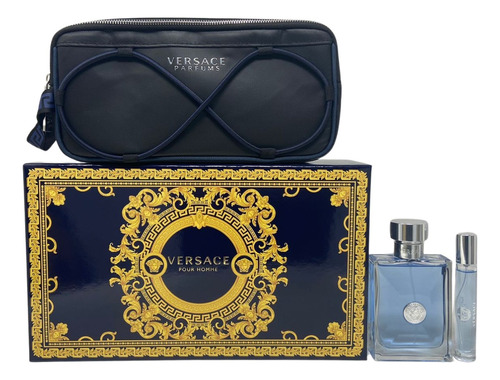 Versace Pour Homme Set De 3 Pz Con Mini Y Bolso Para Hombre