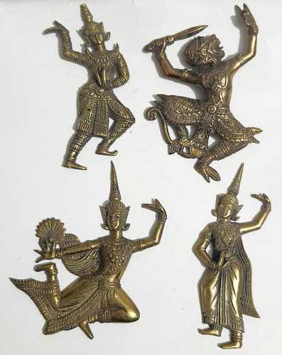 4 Antiguas Figuras De Pared Dioses Tailandeses En Bronce 