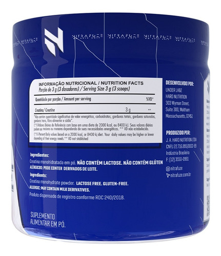 Creatina Fuze 100% pura, 300 g, Under Labz, fuerza y músculos