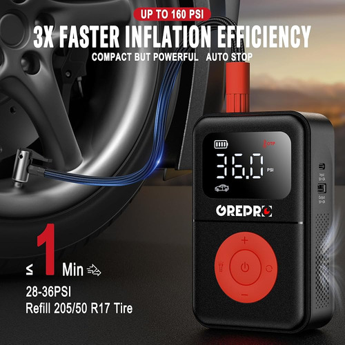 Compresor De Aire Portátil Con Inflador De Neumáticos Grepro Black Grepro Grepro