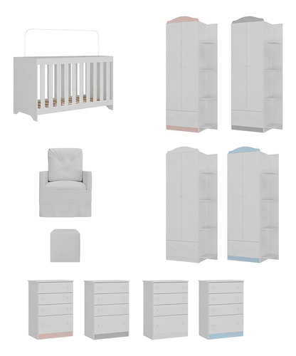Quarto Completo C/ Poltrona Amamen E Puff Multimóveis Mp4086 Cor Branco