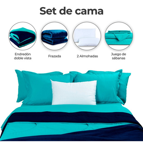 Edredón Matrimonial Spring Air + Almohada + Sabana + Frazada Color Azul