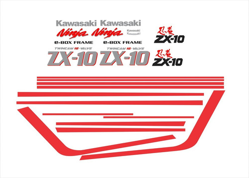 Adesivos Faixa Compatível Kawasaki Ninja Zx10 86-90 Zx1086pr Cor KAWASAKI NINJA ZX-10 86-90 PRETA E PRATA