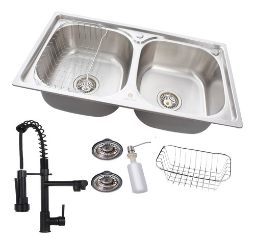 Kit Cuba Dupla Gourmet Aço Inox E Torneira Gourmet Black Cor Prateado